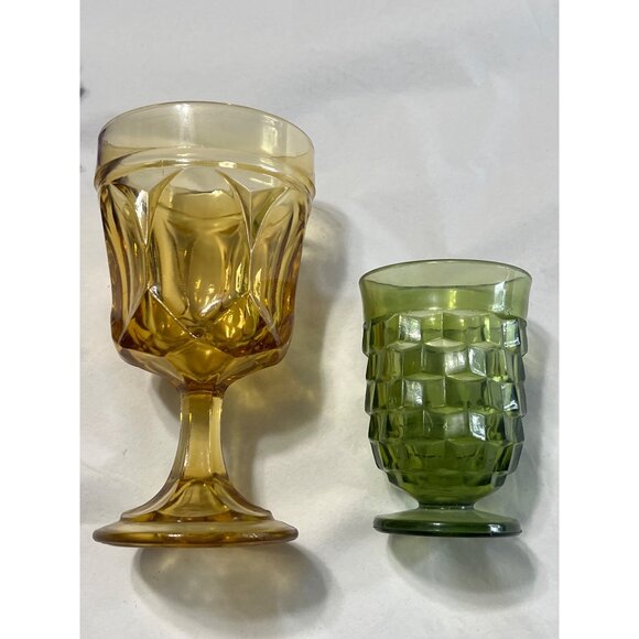 Vintage Amber Goblet & Green Juice Glass Set - Picture 6 of 6